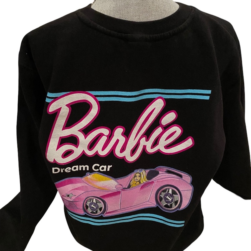 BARBIE Dream Car Oversized Black & Pink Pullover Sweater Women Size L Sweatshirt